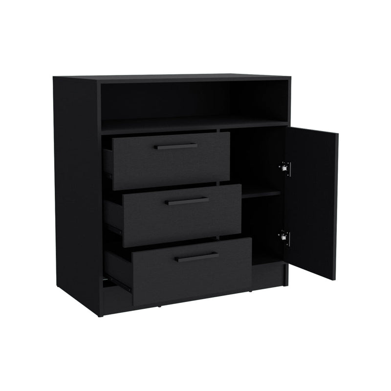 Drawer Dresser Torrey, Integrated Cabinet Storage and 3-Drawers, Black Wengue Finish-5