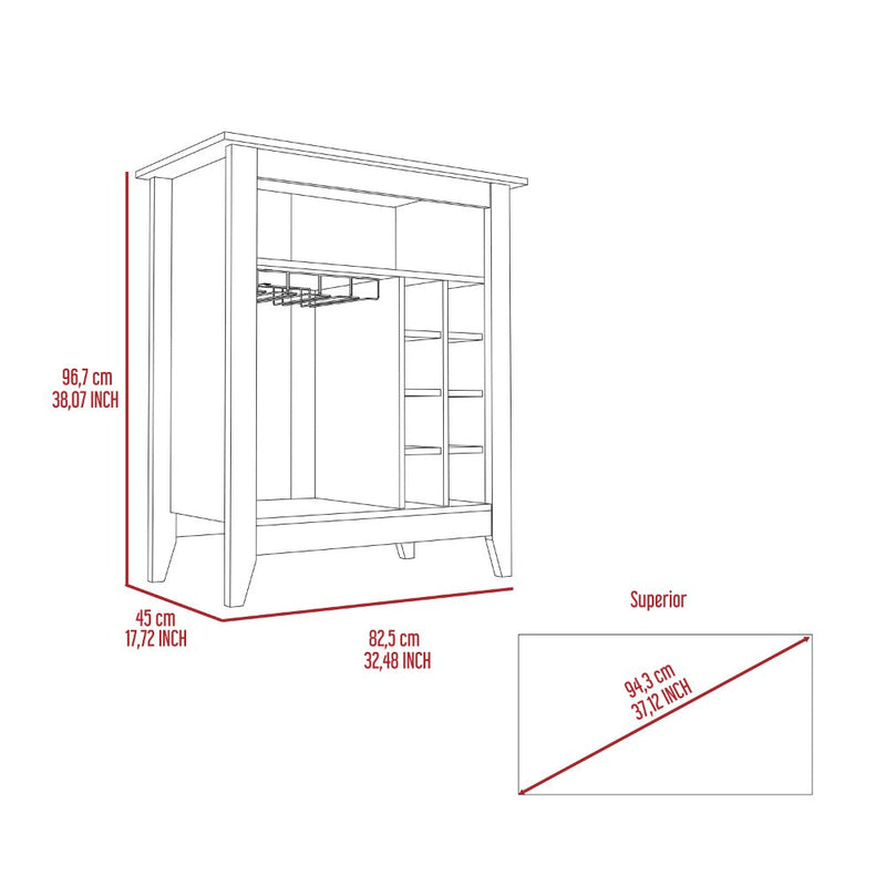 Bar Cabinet Castle, One Open Shelf, Six Wine Cubbies, Light Gray Finish-6