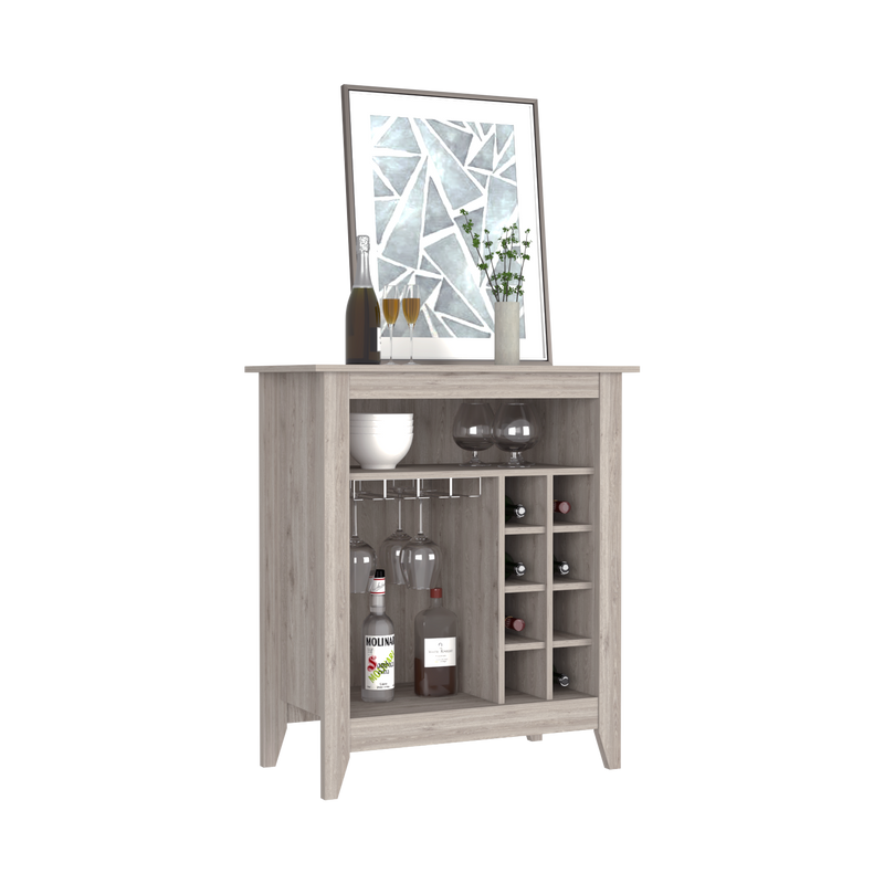 Bar Cabinet Castle, One Open Shelf, Six Wine Cubbies, Light Gray Finish-2