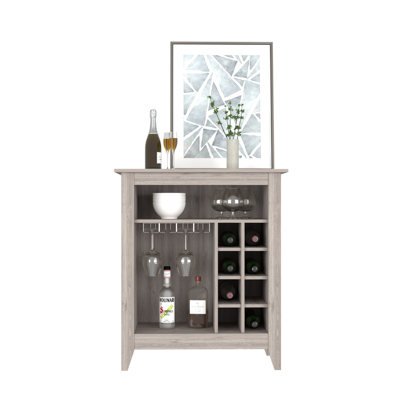 Bar Cabinet Castle, One Open Shelf, Six Wine Cubbies, Light Gray Finish-4