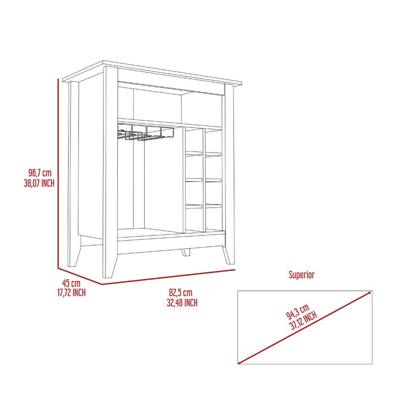 Bar Cabinet Castle, One Open Shelf, Six Wine Cubbies, Black Wengue Finish-9