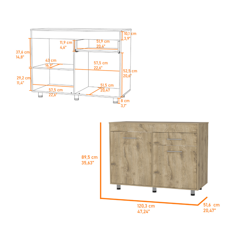 Utility Sink Champp, One Drawer, Double Door, White / Aged Oak Finish-4