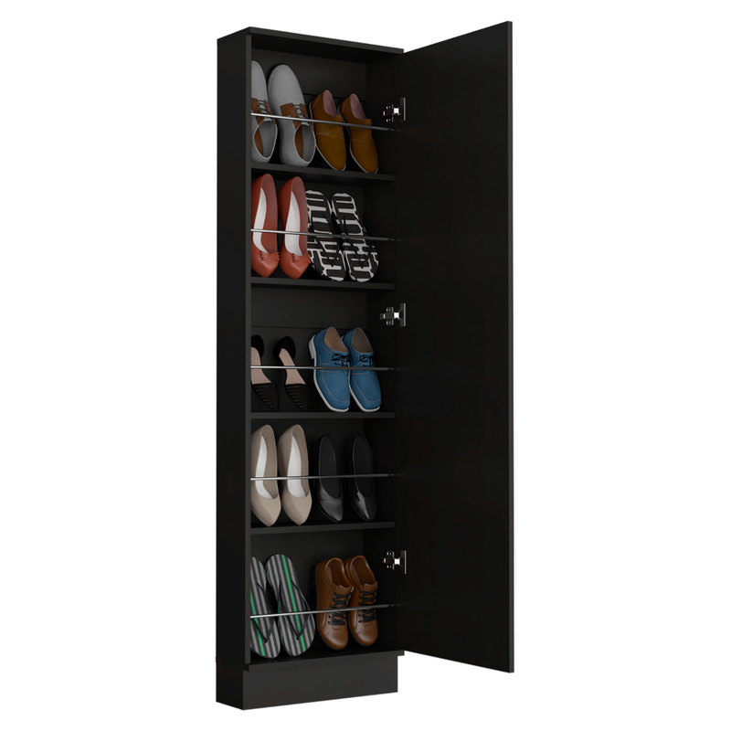 Shoe Rack Chimg, Mirror, Five Interior Shelves, Single Door Cabinet, Black Wengue Finish-5