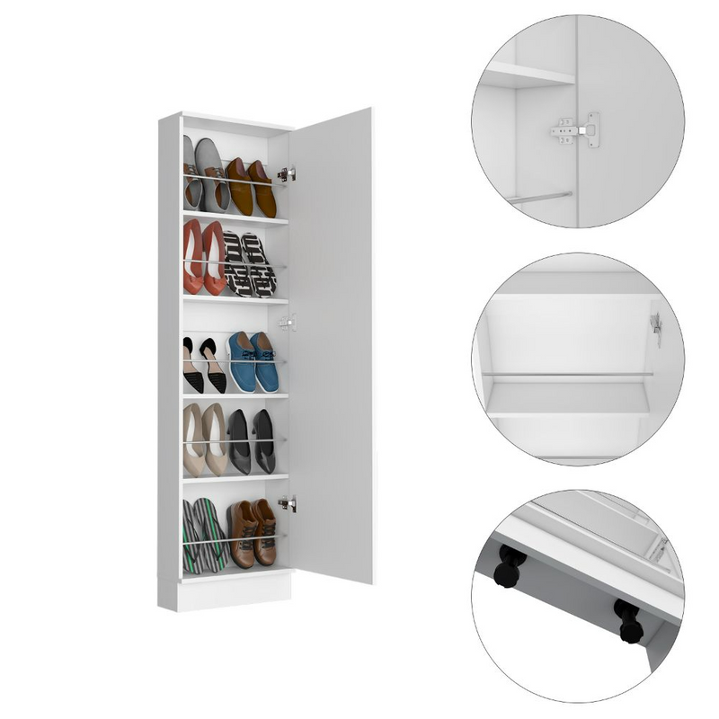 Shoe Rack Chimg, Mirror, Five Interior Shelves, Single Door Cabinet, White Finish-6