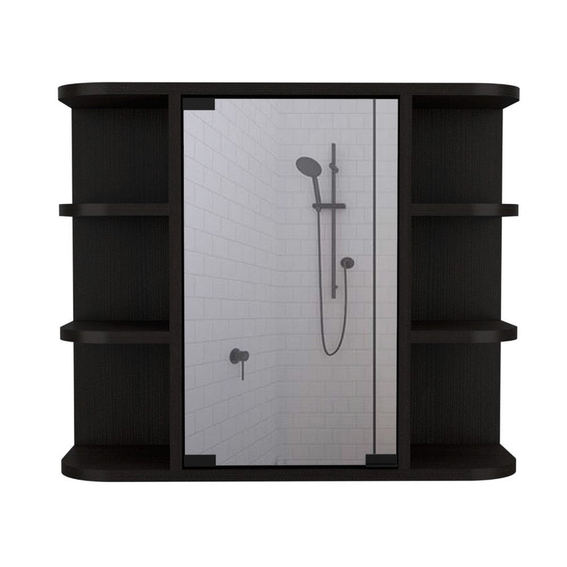 Medicine Cabinet Milano,Six External Shelves Mirror, Black Wengue Finish-5