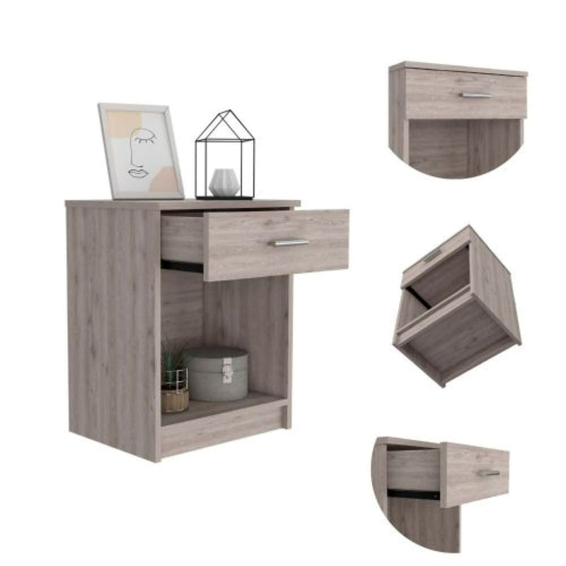 Nightstand Coco, Single Drawer, Lower Shelf, Light Gray Finish-6