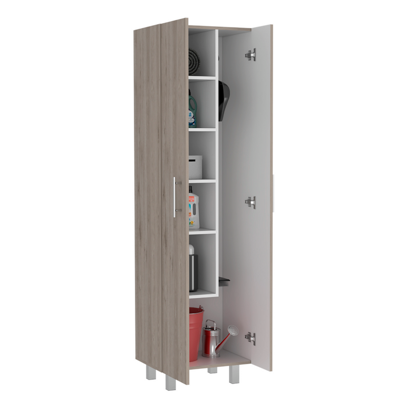 Closet Pantry Copenhague, Five Shelves, Double Door Cabinet, Light Gray / White Finish-4