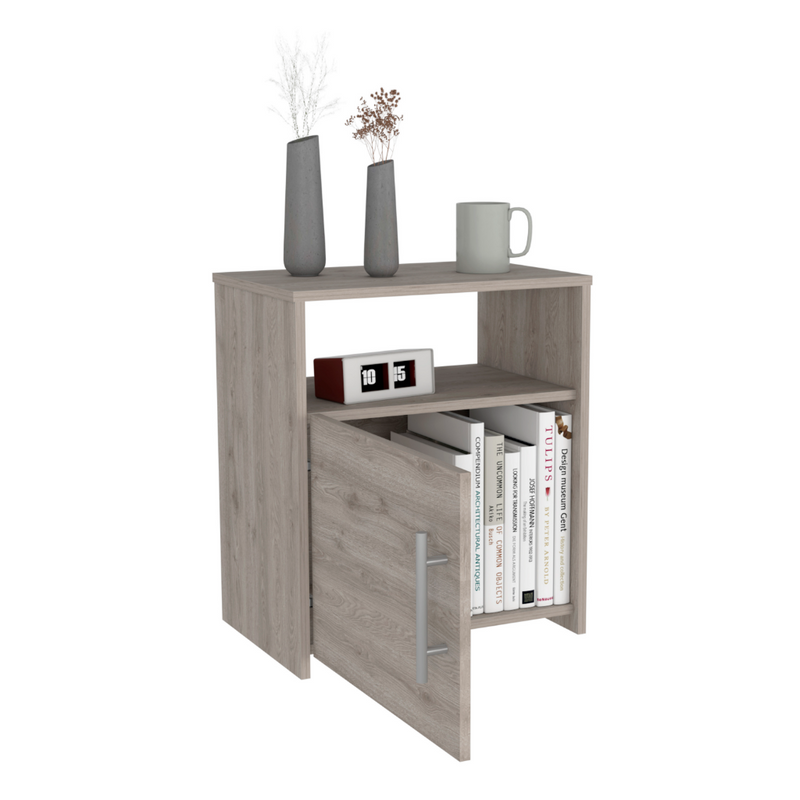 Nightstand Cuarzz, One Cabinet, Light Gray Finish-4