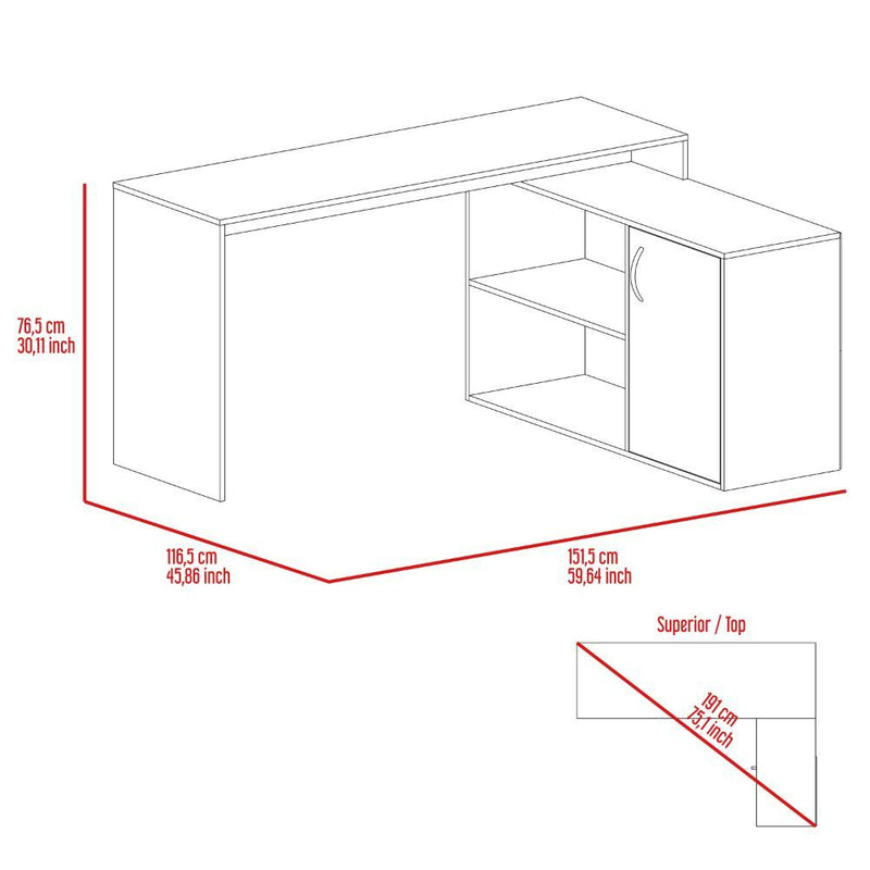 L-Shaped Desk Desti, Single Door Cabinet, Dark Brown Finish-7