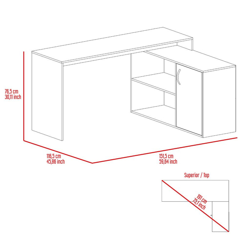 L-Shaped Desk Desti, Single Door Cabinet, Light Oak Finish-7