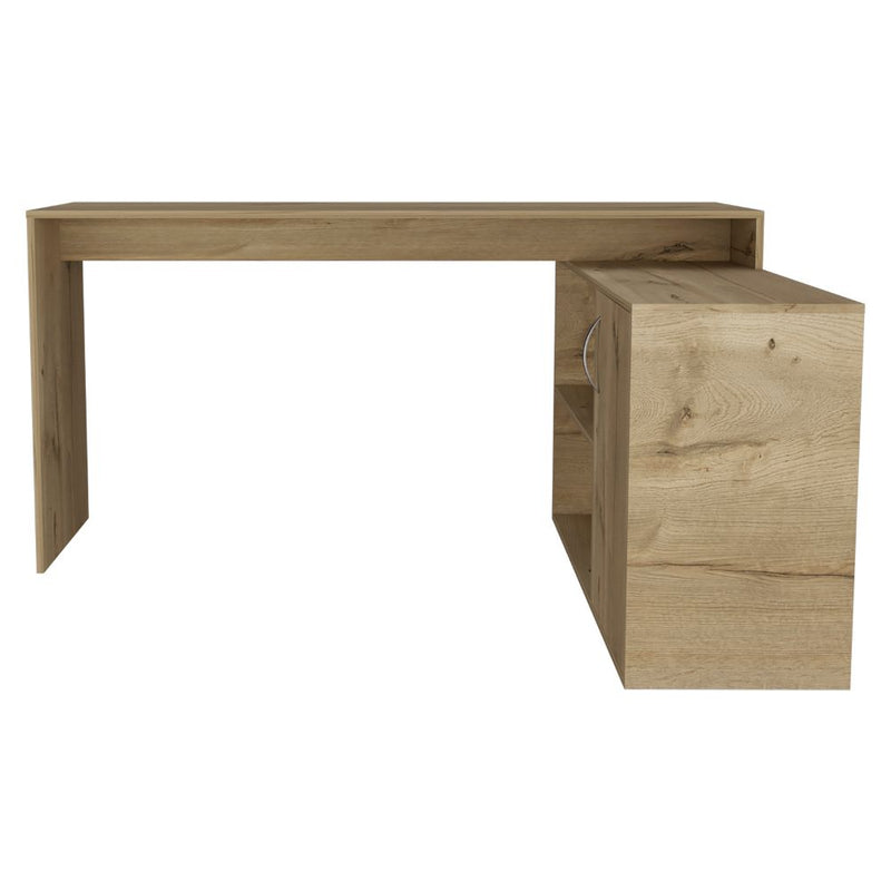 L-Shaped Desk Desti, Single Door Cabinet, Light Oak Finish-3