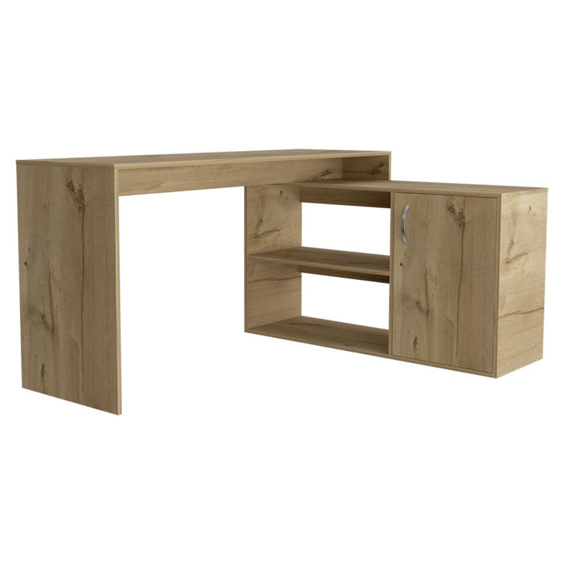 L-Shaped Desk Desti, Single Door Cabinet, Light Oak Finish-5