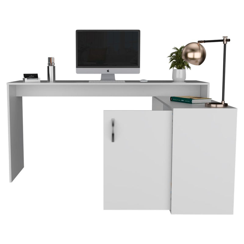 L-Shaped Desk Desti, Single Door Cabinet, White Finish-2