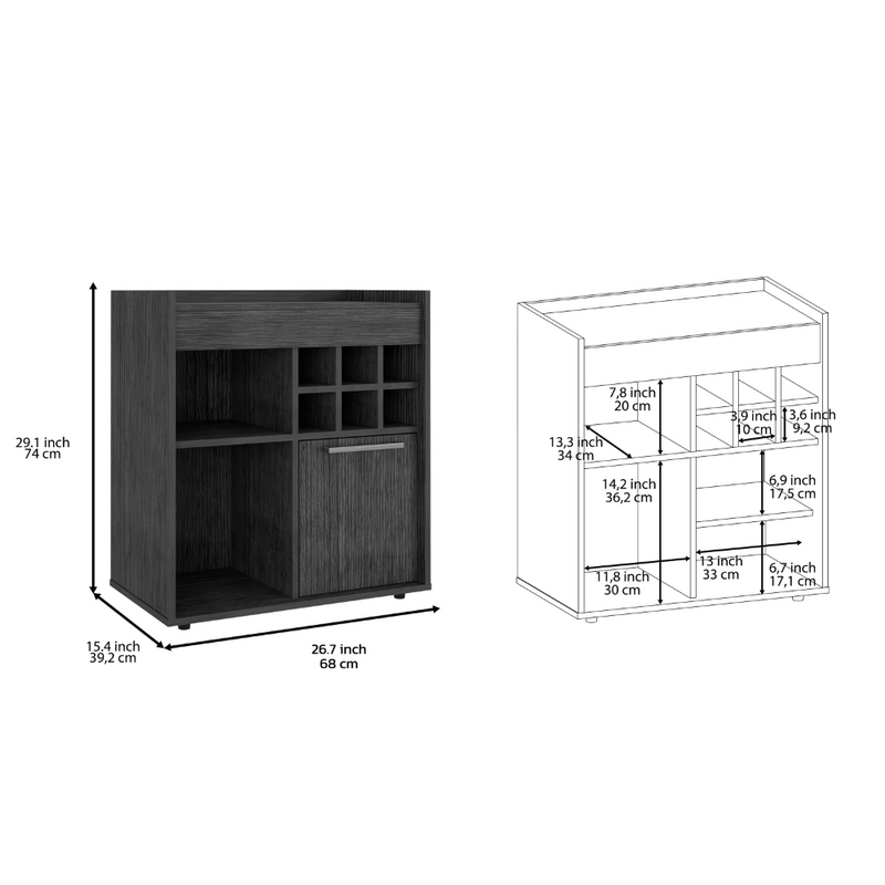 Bar Cabinet Dext, Two Concealed Shelves, Six Wine Cubbies, Light Gray Finish-7