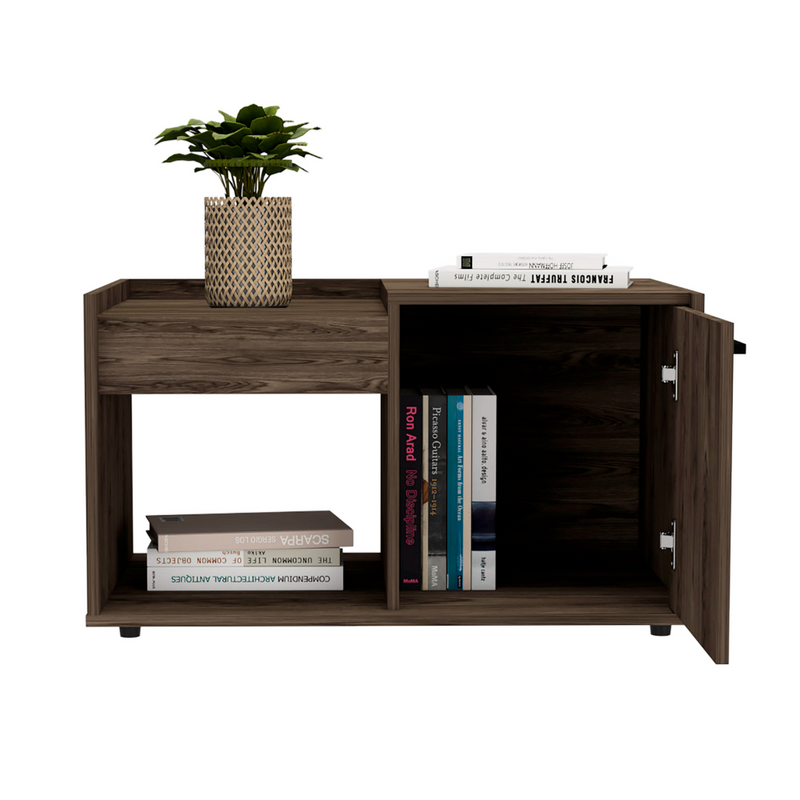 Coffee Table Dext, Single Door Cabinet, One Open Shelf, Dark Walnut Finish-2