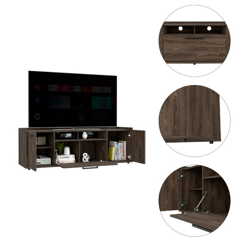 Tv Stand for TV´s up 55" Dext, One Cabinet, Double Door, Dark Walnut Finish-6