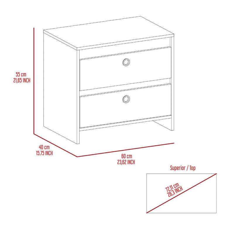 Nightstand Dreams, Two Drawers, White / Dark Brown Finish-7