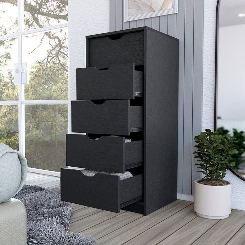 Dresser Kamran, Five Drawers Narrow, Black Wengue Finish-1