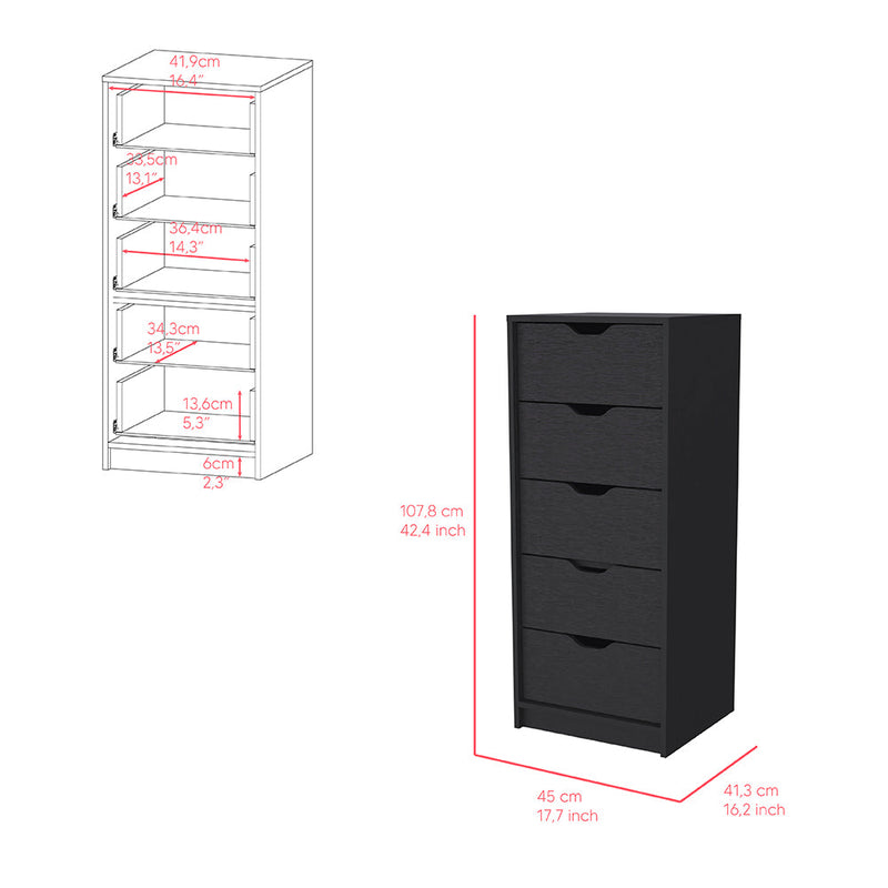 Dresser Kamran, Five Drawers Narrow, Black Wengue Finish-6