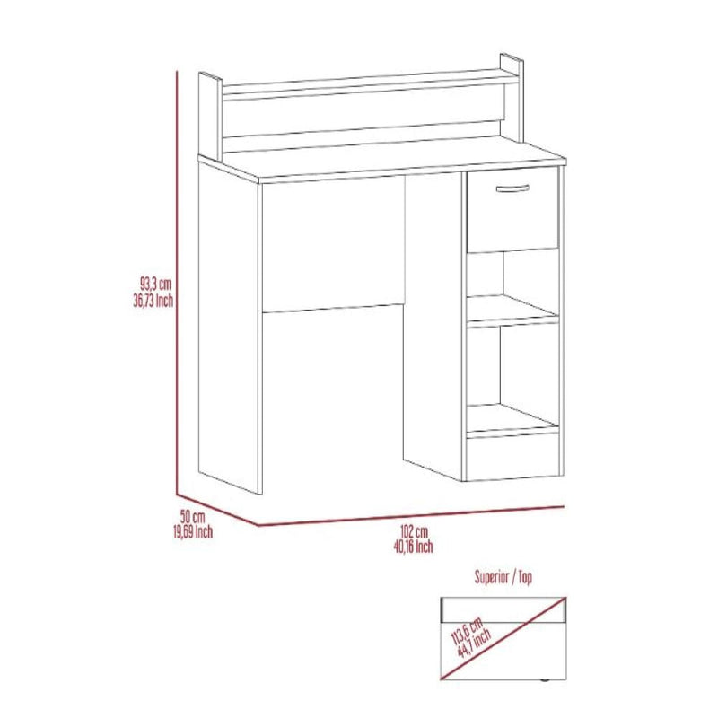 Computer Desk Delmar with Open Storage Shelves and Single Drawer, Smokey Oak Finish-7