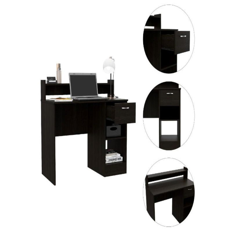 Computer Desk Delmar with Open Storage Shelves and Single Drawer, Black Wengue Finish-6