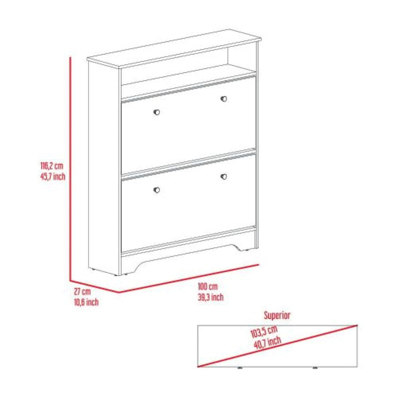 Shoe Rack Dublin, One Open Shelf, Two Extendable Cabinets, Light Oak / White Finish-7