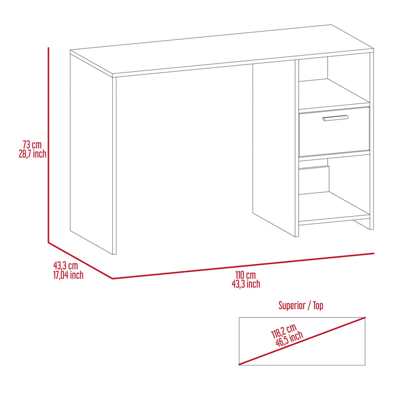 Computer Desk Odessa with Single Drawer and Open Storage Cabinets, Smokey Oak Finish-7