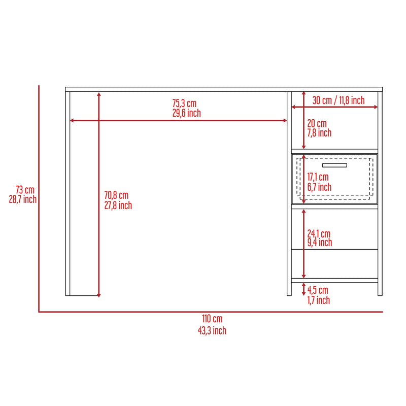 Computer Desk Odessa with Single Drawer and Open Storage Cabinets, Smokey Oak Finish-8