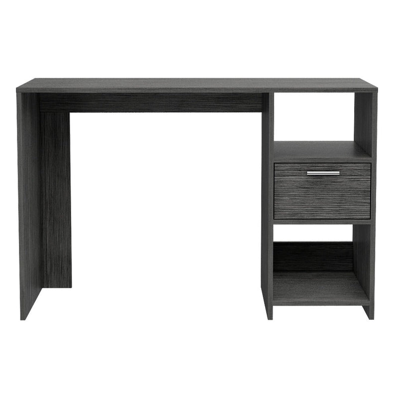 Computer Desk Odessa with Single Drawer and Open Storage Cabinets, Smokey Oak Finish-5