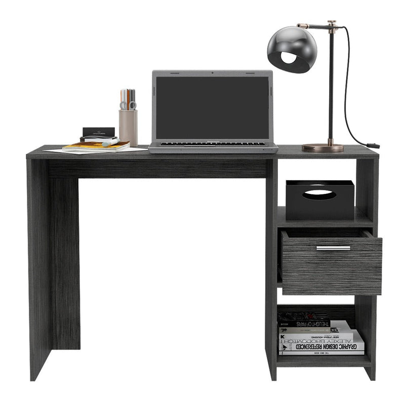 Computer Desk Odessa with Single Drawer and Open Storage Cabinets, Smokey Oak Finish-6