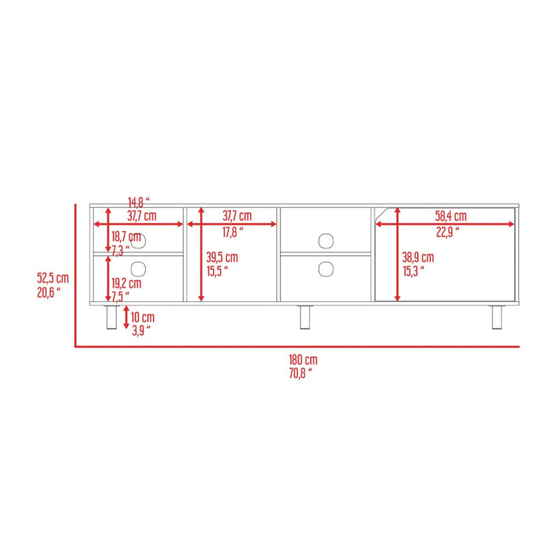 TV Stand for TV´s up 70" Estocolmo, Four Open Shelves, White Finish-8