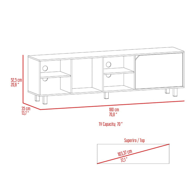 TV Stand for TV´s up 70" Estocolmo, Four Open Shelves, White Finish-7