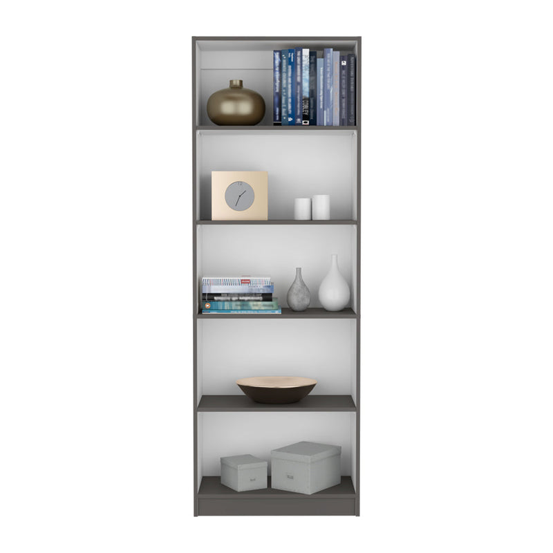 Bookcase 4-Shelves Benzoni, Ample Storage and Modern Design, Matt Gray / White Finish-1