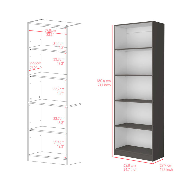 Bookcase 4-Shelves Benzoni, Ample Storage and Modern Design, Matt Gray / White Finish-2