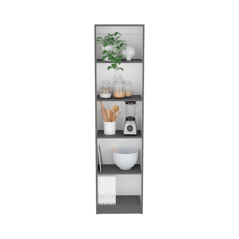 Bookcase XS Benzoni, Slim Design and Spacious Display, Matt Gray Finish-1