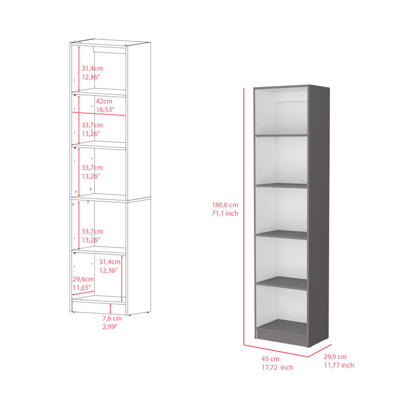 Bookcase XS Benzoni, Slim Design and Spacious Display, Matt Gray Finish-6