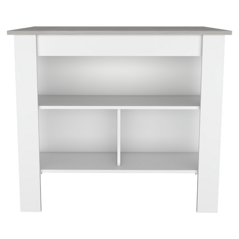 Kitchen Island Dozza, Three Shelves, White / Ibiza Marble Finish-2