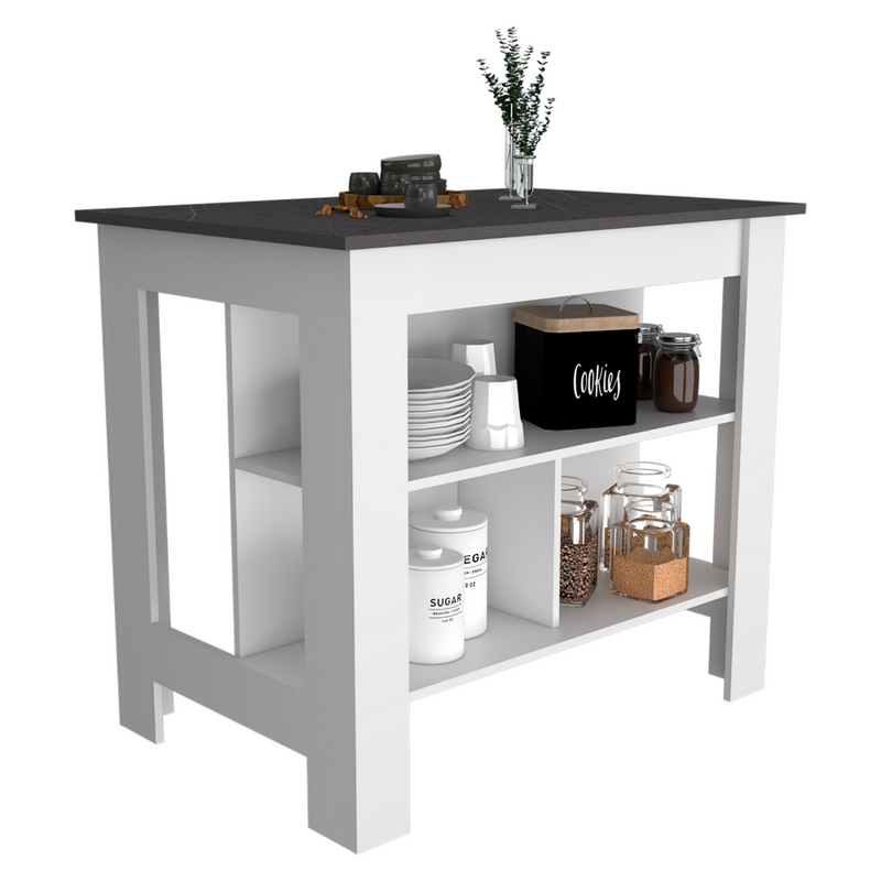 Kitchen Island Dozza, Three Shelves, White / Onyx Finish-3