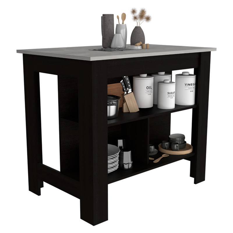 Kitchen Island Dozza, Three Shelves, Dark Brown / Onyx Finish-3