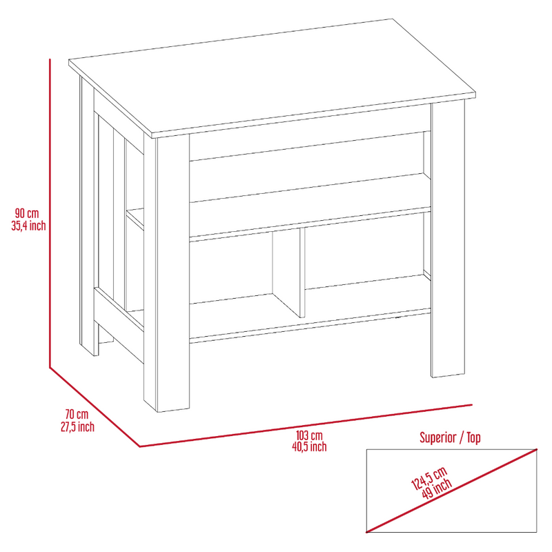 Kitchen Island Dozza, Three Shelves, White / Ibiza Marble Finish-6