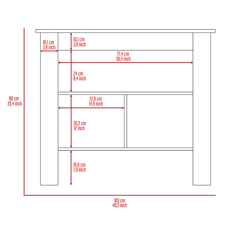 Kitchen Island Dozza, Three Shelves, White / Ibiza Marble Finish-7