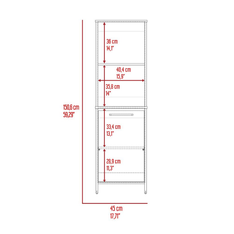 Kitchen Pantry Feery, Single Door Cabinet, Interior and External Shelves, White Finish-7