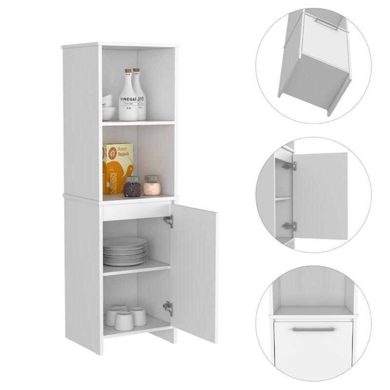 Kitchen Pantry Feery, Single Door Cabinet, Interior and External Shelves, White Finish-6