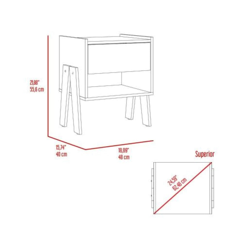 Nightstand Ferku, Open Shelf, One Drawer, Light Gray Finish-7