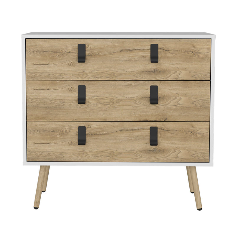 Dresser magness, Three Dawers, Four Legs, White / Macadamia Finish-4