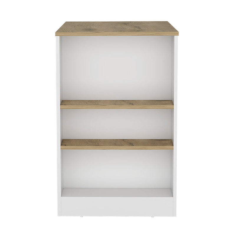 Kitchen Island Doyle, Three Side Shelves, White and Light Oak Finish-4