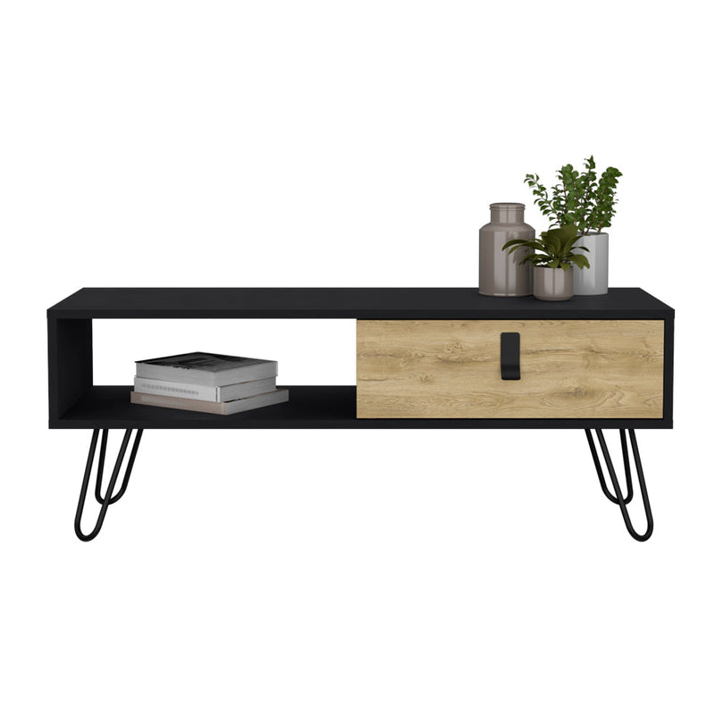 Magness Coffee Table: Dual-Tone Design with Storage, Black Wengue / Macadamia Finish-2