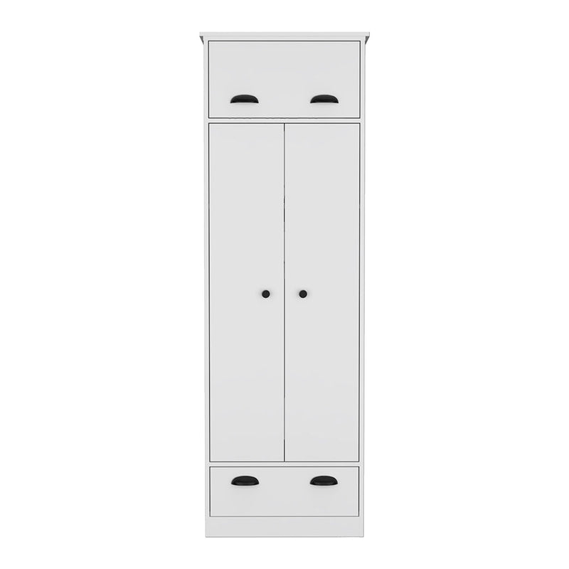 Armoire with Two-Doors Dumas, Top Hinged Drawer and 1-Drawer, White Finish-3