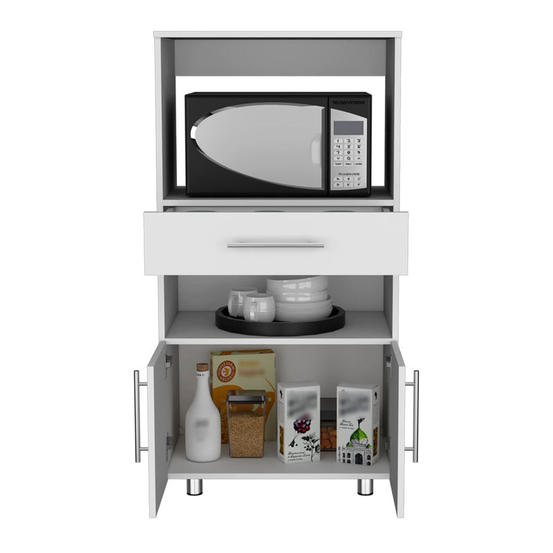 Kitchen Pantry Glenwood, Double Door, Four Legs, Two Shelves, White Finish-3