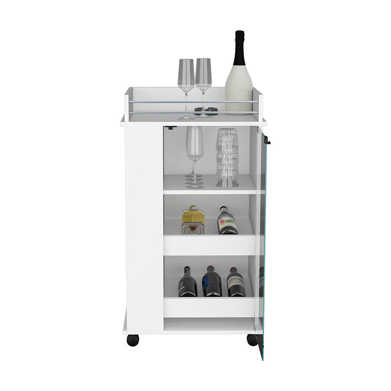 Bar Cart with Two-Side Shelves Beaver, Glass Door and Upper Surface, White Finish-3